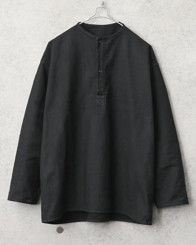 実物 新品 デッドストック ロシア軍 70s ヘンリーネック スリーピングシャツ BLACK染め【Cx】【I】｜メンズ トップス ノーカラー 黒 無地 プルオーバー 古着 ファッション おしゃれ_2