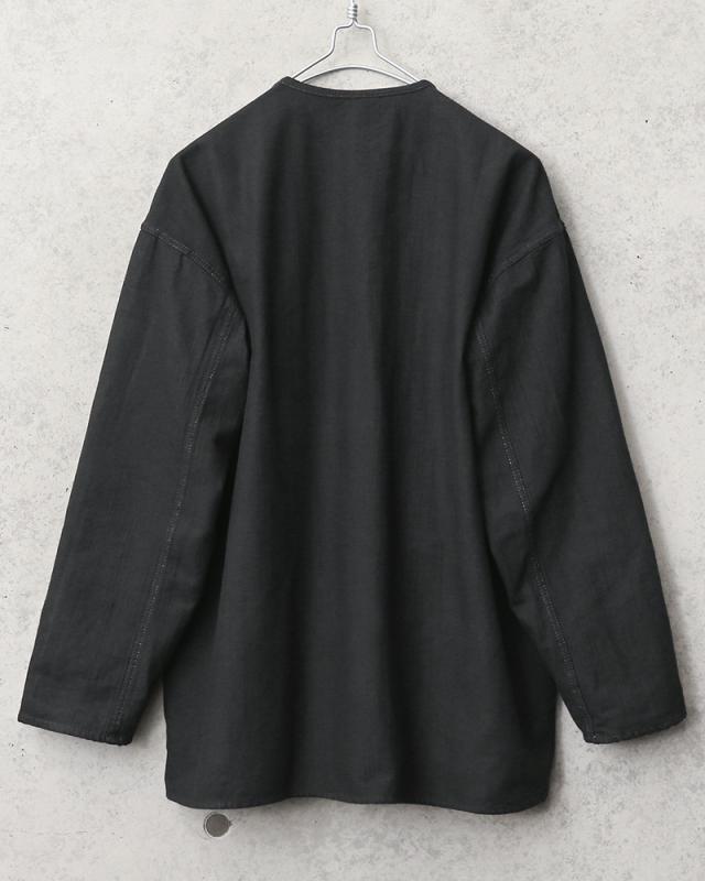 実物 新品 デッドストック ロシア軍 70s ヘンリーネック スリーピングシャツ BLACK染め【Cx】【I】｜メンズ トップス ノーカラー 黒 無地 プルオーバー 古着 ファッション おしゃれ_3
