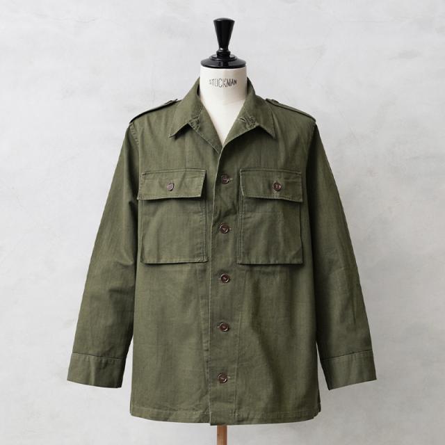 実物 USED オランダ軍 HBT（ヘリンボーンツイル）フィールド シャツ ジャケット 筒袖【Cx】【I】｜ミリタリージャケット ワークジャケット メンズ アウター 軍モノ 軍放出品 古着 ヴィンテージ おしゃれ オリーブ 大きいサイズ