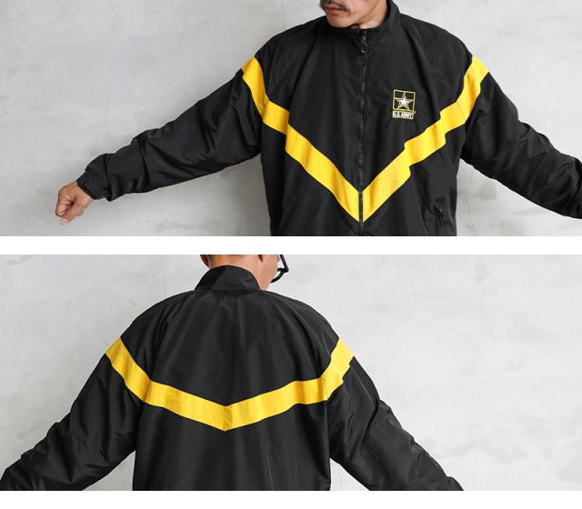 実物 USED 米軍 U.S.ARMY BLACK APFU トレーニングジャケット【Cx】【I】｜フィットネス ウィンドブレーカー ジャンパー 古着 メンズ アウター ミリタリー おしゃれ 黒 ブラック