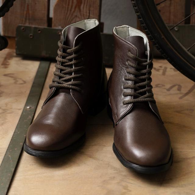 実物 新品 デッドストック ルーマニア軍 レザー オフィサーブーツ ブラウン【Cx】【I】｜ 革靴 茶 ミリタリー 軍放出品 プレーントゥ シンプル 渋い おしゃれ アンクル丈 細め