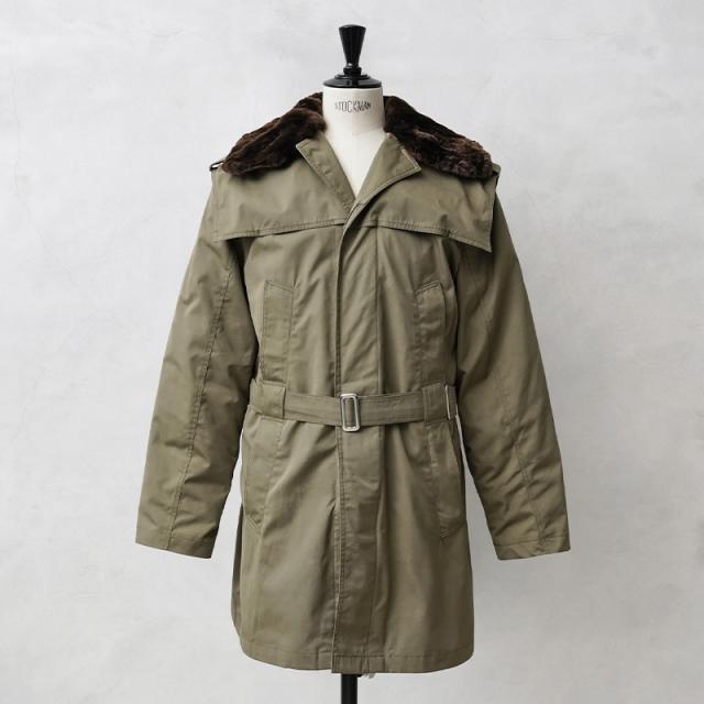 実物 USED ルーマニア軍 BOA COLLAR オフィサーコート ボアライナー付き【Cx】【I】｜ミリタリー アウター メンズ ロングコート 古着 ユーズド ベージュ 防寒 軍放出品 ビジネス おしゃれ