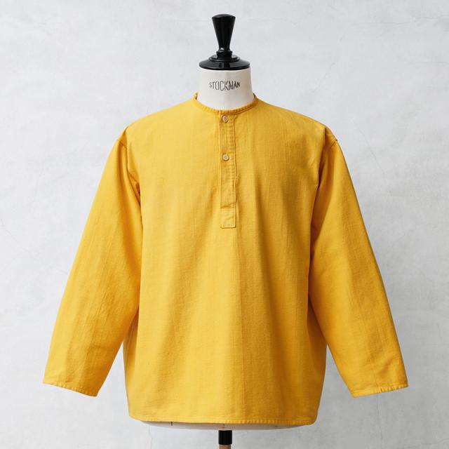 実物 新品 デッドストック ロシア軍 70s ヘンリーネック スリーピングシャツ MUSTARD YELLOW染め【Cx】【I】｜メンズ トップス ミリタリー 大きいサイズ プルオーバー ノーカラーシャツ ボックスシルエット 古着 リメイク ファッション