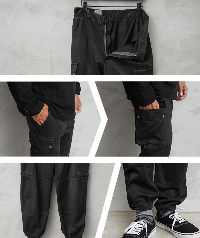 実物 USED フランス軍 F-2 カーゴパンツ BLACK染め【Cx】【I】｜メンズ ミリタリーパンツ ロングパンツ 大きいサイズ 黒 ブラック 作業服 リメイク 古着 ファッション おしゃれ_8