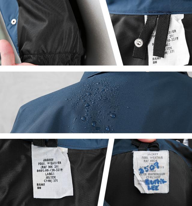 実物 USED イギリス軍 70s MK2A RAF（ROYAL AIR FORCE）Foul WEATHER ジャケット【Cx】【I】｜メンズ アウター 大きいサイズ レインコート 撥水 ブルー ナイロンジャケット ミリタリー 古着 ファッション おしゃれ_9