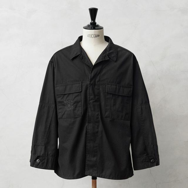実物 新品 デッドストック 米軍 COAST GUARD（沿岸警備隊）ODU オペレーション ジャケット DEEP BLACK染め / USCG【Cx】【I】｜メンズ アウター 大きいサイズ 長袖 ミリタリー 開襟シャツ 薄手 リメイク 古着 おしゃれ