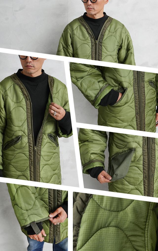 WAIPER.inc 実物 新品 デッドストック 米軍 リメイク ナイトデザートカモ パーカー用ライナー ZIP＆POCKETS キルティング ジャケット【I】【Cx】｜メンズ アウター 大きいサイズ ミリタリー カーキ 中綿 防寒 保温 ブランド 古着 おしゃれ_9