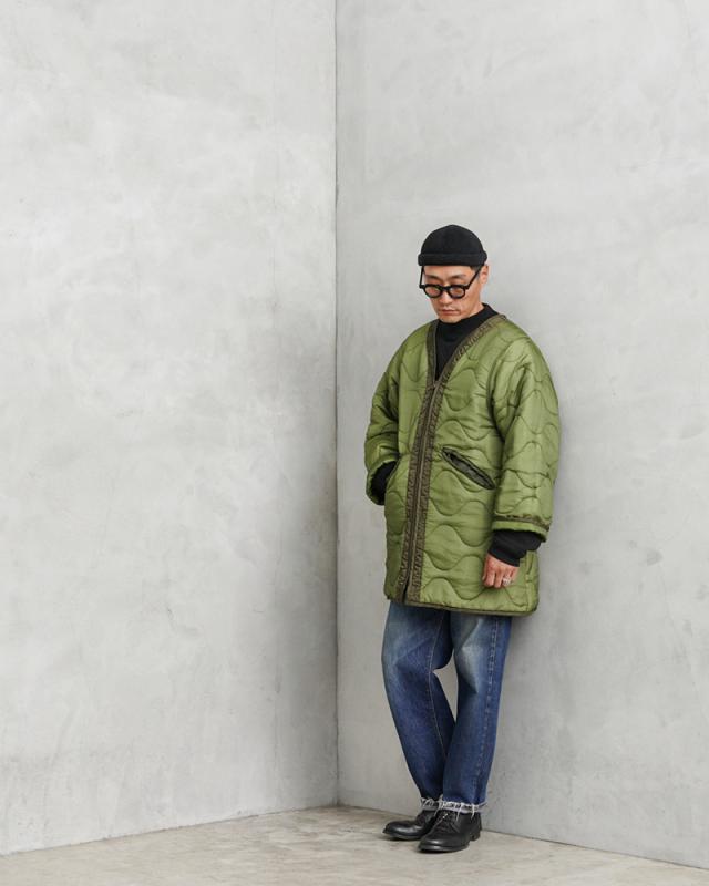 WAIPER.inc 実物 新品 デッドストック 米軍 リメイク ナイトデザートカモ パーカー用ライナー ZIP＆POCKETS キルティング ジャケット【I】【Cx】｜メンズ アウター 大きいサイズ ミリタリー カーキ 中綿 防寒 保温 ブランド 古着 おしゃれ_8