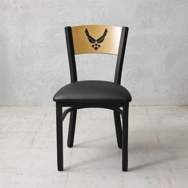 新品 U.S.AIR FORCE レーザー彫刻ロゴ ストレートチェア（四角脚）MADE IN USA【Cx】【I】【K】｜インテリア 椅子 ミリタリー クッション付き 木製 アメリカ軍 おしゃれ_2
