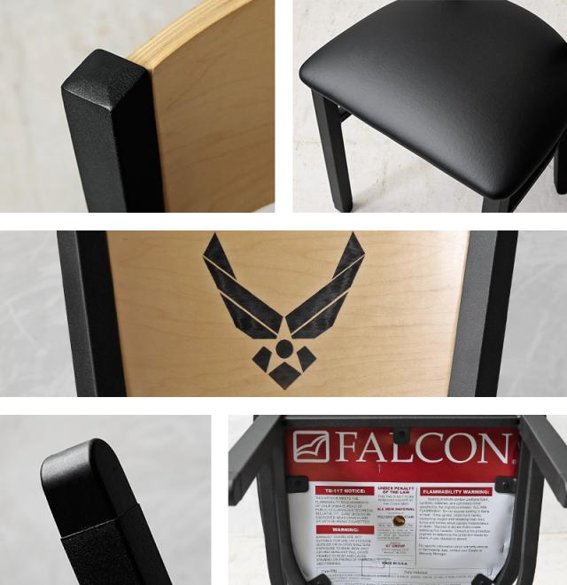 新品 U.S.AIR FORCE レーザー彫刻ロゴ ストレートチェア（四角脚）MADE IN USA【Cx】【I】【K】｜インテリア 椅子 ミリタリー クッション付き 木製 アメリカ軍 おしゃれ_6