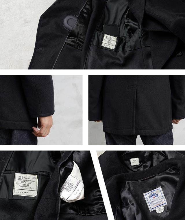 実物 USED 米軍 U.S.NAVY ウール ピーコート BLACK / Pコート PEA COAT【Cx】【I】｜メンズ アウター ミリタリー メルトン ジャケット ダブル 前立て ビジネス カジュアル 古着 おしゃれ
