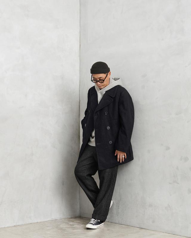 実物 USED 米軍 U.S.NAVY ウール ピーコート BLACK / Pコート PEA COAT【Cx】【I】｜メンズ アウター ミリタリー メルトン ジャケット ダブル 前立て ビジネス カジュアル 古着 おしゃれ