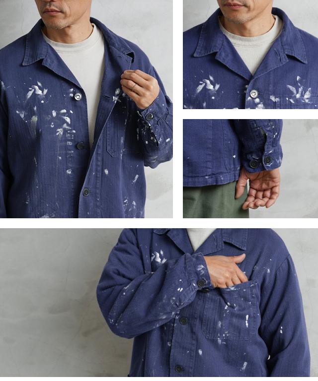 実物 USED オーストリア軍 ヘリンボーンツイル ブルーワークジャケット FADED CONDITION【Cx】【I】｜メンズ アウター 大きいサイズ ミリタリー ネイビー カジュアル 作業着 薄手 古着 ファッション おしゃれ_13