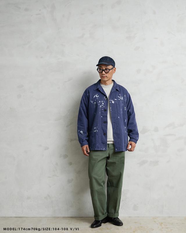 実物 USED オーストリア軍 ヘリンボーンツイル ブルーワークジャケット FADED CONDITION【Cx】【I】｜メンズ アウター 大きいサイズ ミリタリー ネイビー カジュアル 作業着 薄手 古着 ファッション おしゃれ_6
