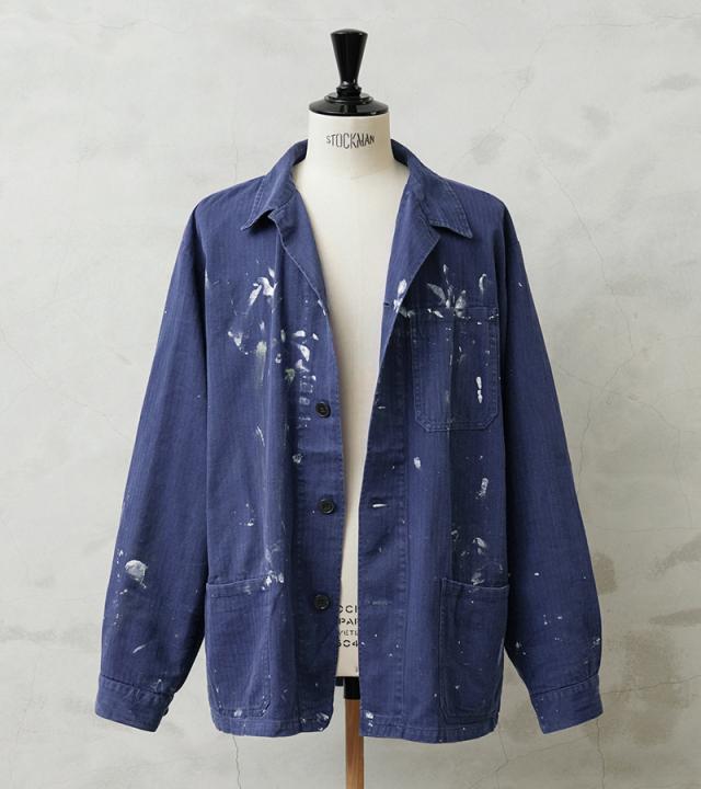 実物 USED オーストリア軍 ヘリンボーンツイル ブルーワークジャケット