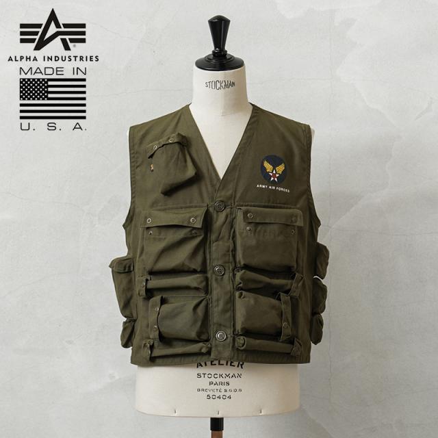 ALPHA アルファ デッドストック MADE IN USA C-1 サバイバル ベスト OLIVE【Cx】【I】｜サバイバルベスト ヴィンテージ ミリタリーファッション アメカジ メンズファッション 米軍 米陸軍航空隊 軍物 ナイロン コットン NYCO アウトドア 古着