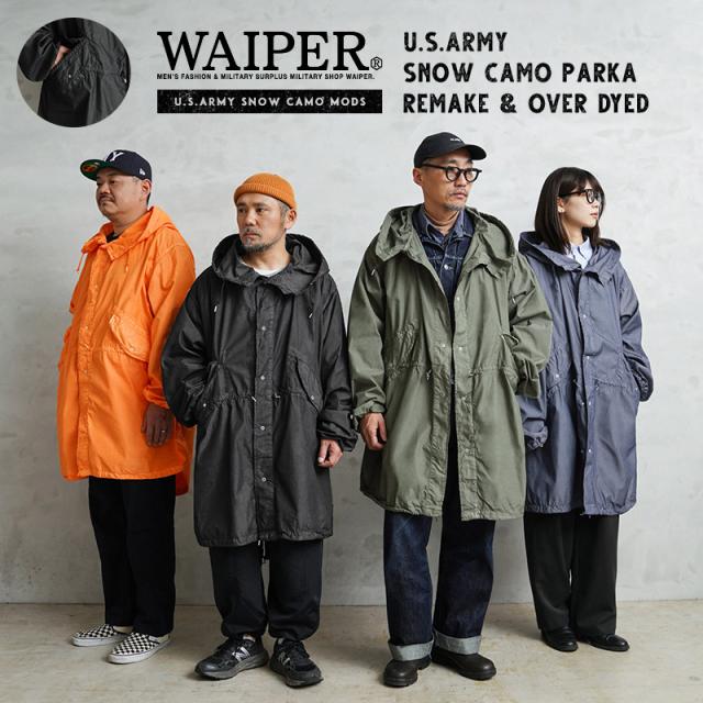 WAIPER.inc 実物 新品 デッドストック 米軍 リメイク スノーカモ モッズコート コットン／ナイロン ポケット付き OVER DYED【I】【Cx】｜ミリタリージャケット メンズ アメカジ パーカー 後染め フィッシュテール 古着 U.S.ARMY アウター おしゃれ
