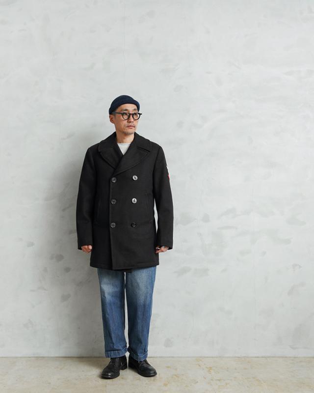 実物 USED 米軍 U.S.NAVY 階級章付き ウール ピーコート BLACK / Pコート PEA COAT【Cx】【I】｜メンズ アウター ミリタリー メルトン ジャケット ダブル 前立て ビジネス カジュアル 古着 おしゃれ