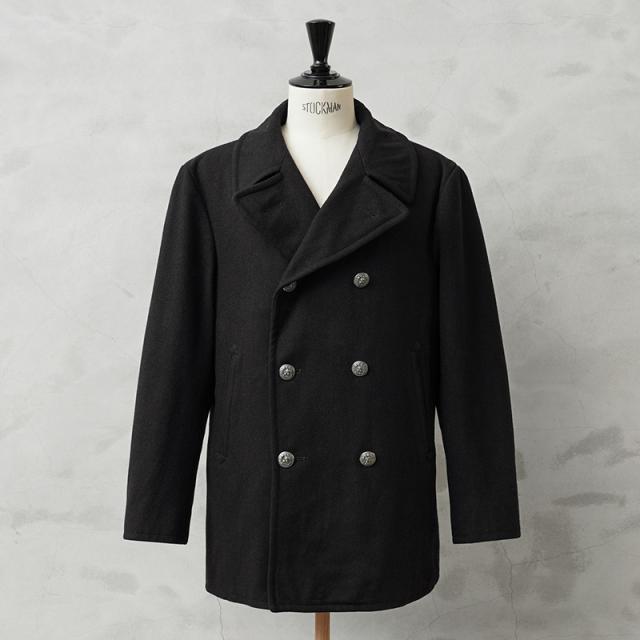 実物 USED 米軍 U.S.NAVY 70〜80’s MELTON（メルトン）ウール ピーコート シルバーボタン BLACK / Pコート PEA COAT【Cx】【I】｜メンズ アウター ミリタリー メルトン ジャケット ダブル 前立て ビジネス カジュアル 古着 おしゃれ