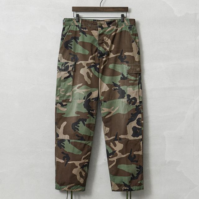 実物 USED 米軍 BDU WOODLAND CAMO リップストップ カーゴパンツ【Cx】【I】 春｜BDUパンツ メンズ ミリタリー アメカジ ウッドランドカモ 迷彩 軍パン コンバットパンツ 古着 ダブルニー ボタンフライ ミリタリーファッション ワークパンツ