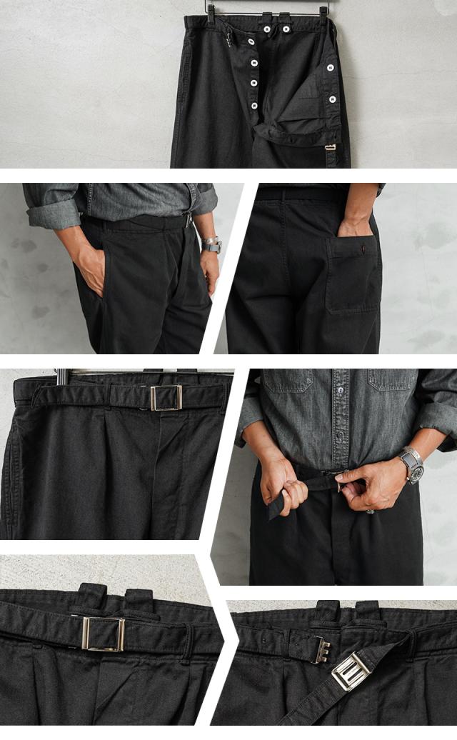 実物 新品 デッドストック ドイツ軍 BW コットン ワークパンツ BLACK染め【Cx】【I】｜メンズファッション ミリタリー ブラック ベルト付き ワイドシルエット ミリタリーパンツ_11
