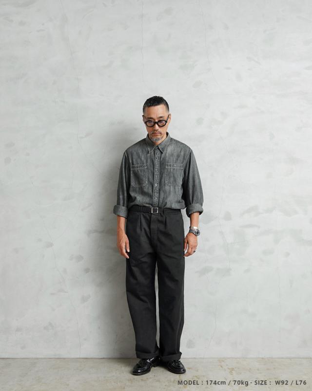 実物 新品 デッドストック ドイツ軍 BW コットン ワークパンツ BLACK染め【Cx】【I】｜メンズファッション ミリタリー ブラック ベルト付き ワイドシルエット ミリタリーパンツ_1