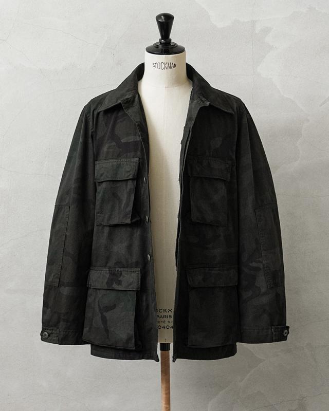 実物 新品 デッドストック 米軍 BDU WOODLAND CAMO ジャケット 前期型 ノンリップ BLACK染め【Cx】【I】｜ミリタリージャケット メンズファッション アメカジ ウッドランドカモ 古着 ブラック染め ヴィンテージ カジュアル アウトドア 迷彩_9