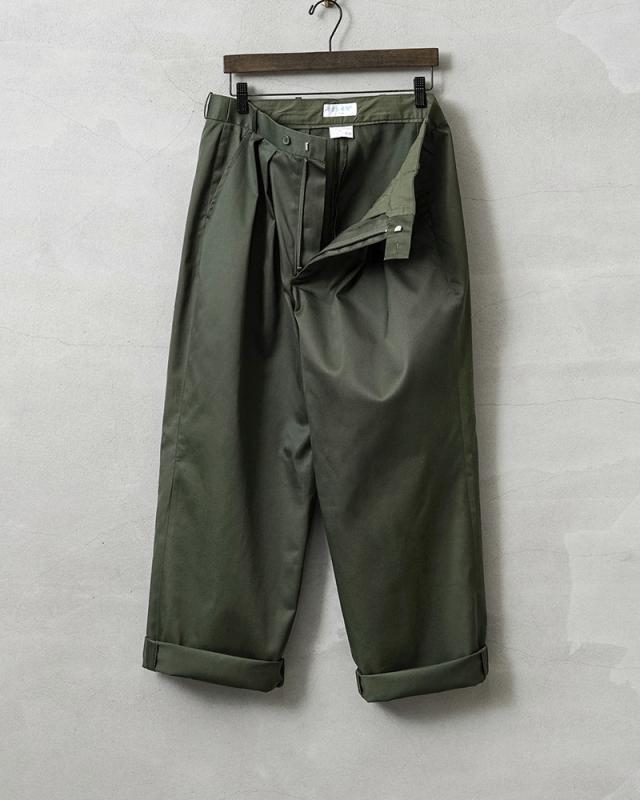 WAIPER.inc 実物 新品 デッドストック フランス軍 リメイク T/Cツイル DEEP TWO TUCK トラウザーズ OLIVE【I】【Cx】_10