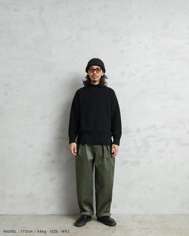 WAIPER.inc 実物 新品 デッドストック フランス軍 リメイク T/Cツイル DEEP TWO TUCK トラウザーズ OLIVE【I】【Cx】_6