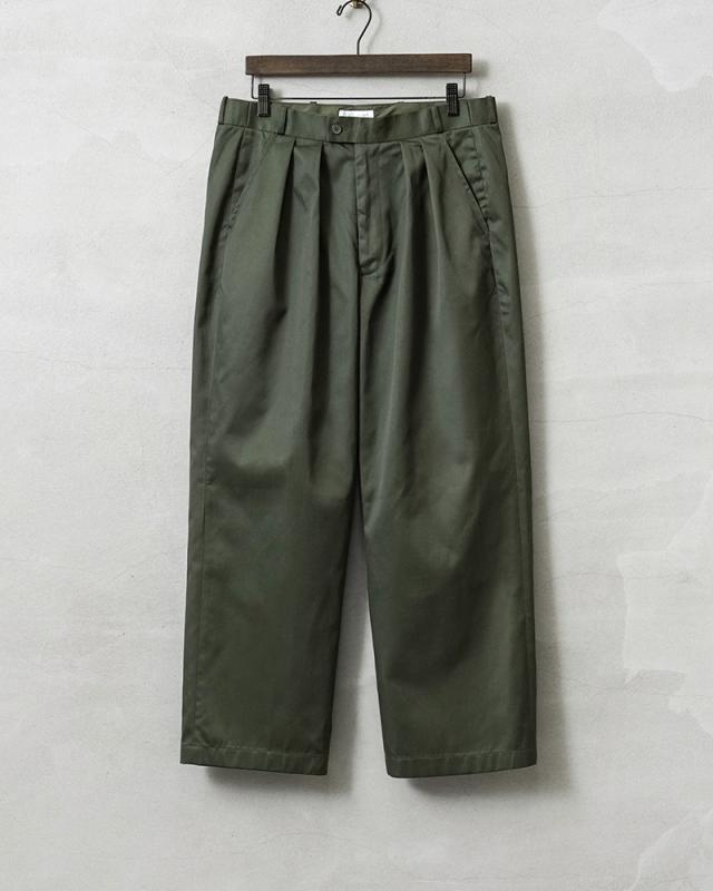 WAIPER.inc 実物 新品 デッドストック フランス軍 リメイク T/Cツイル DEEP TWO TUCK トラウザーズ OLIVE【I】【Cx】_7
