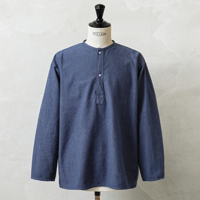 実物 新品 デッドストック ロシア軍 70s ヘンリーネック スリーピングシャツ UNEVEN DYEING NAVY染め【Cx】【I】｜ミリタリー 軍放出品 長袖 ネイビー 藍染 コットン ヴィンテージ ナイトウェア 無地