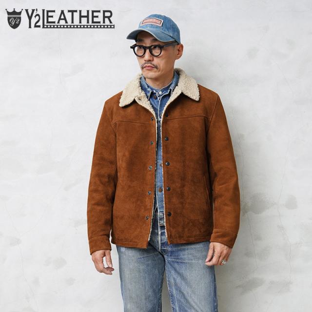 Y’2 LEATHER ワイツーレザー WJ-02 STEER SUEDE（ステアスエード）LUNCH COAT ランチコート MADE IN JAPAN【Cx】【T】｜革ジャン 本革 日本製 アメカジ カウボーイ ボア 防寒 保温 おしゃれ 渋い メンズ アウター