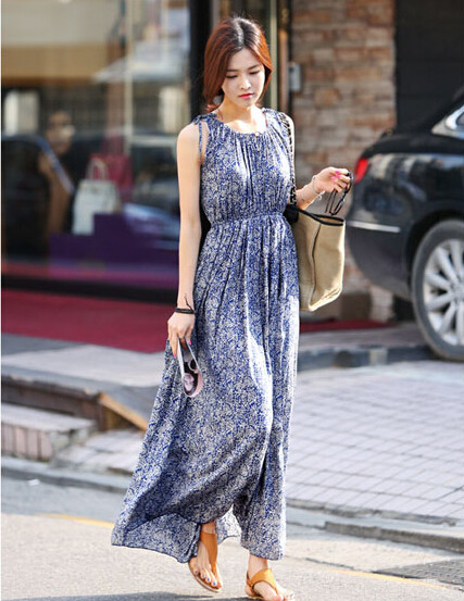 即日発送 マキシワンピース 夏 ワンピース 花柄 プリント ノースリーブ 体型カバー Aラインワンピ きれい 婦人服 ロング ボヘミアンの通販はau Pay マーケット ヨシコ商店