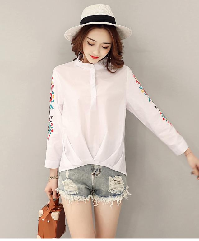 刺繍ブラウス シャツ 花柄シャツ 透けるブラウス 七分袖 白シャツ ホワイト スタンドカラー レディース カジュアル 通勤 上着 トップスの通販はau Pay マーケット ヨシコ商店