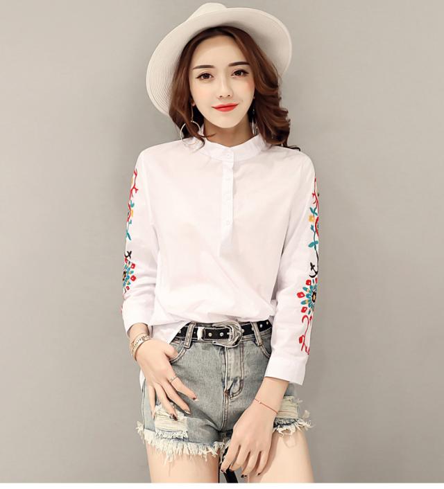 刺繍ブラウス シャツ 花柄シャツ 透けるブラウス 七分袖 白シャツ ホワイト スタンドカラー レディース カジュアル 通勤 上着 トップスの通販はau Pay マーケット ヨシコ商店