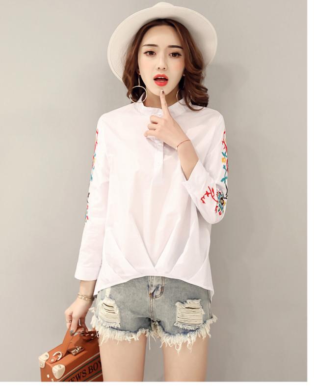 刺繍ブラウス シャツ 花柄シャツ 透けるブラウス 七分袖 白シャツ ホワイト スタンドカラー レディース カジュアル 通勤 上着 トップスの通販はau Pay マーケット ヨシコ商店