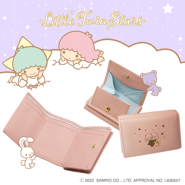 三つ折り財布　　コンパクト財布　　キキ＆ララ　リトルツインスターズ　本革　キキララ　Little Twin Stars　キキとララ 大人　大人可愛い　かわいい　グッズ　サンリオ 新作 12,100円