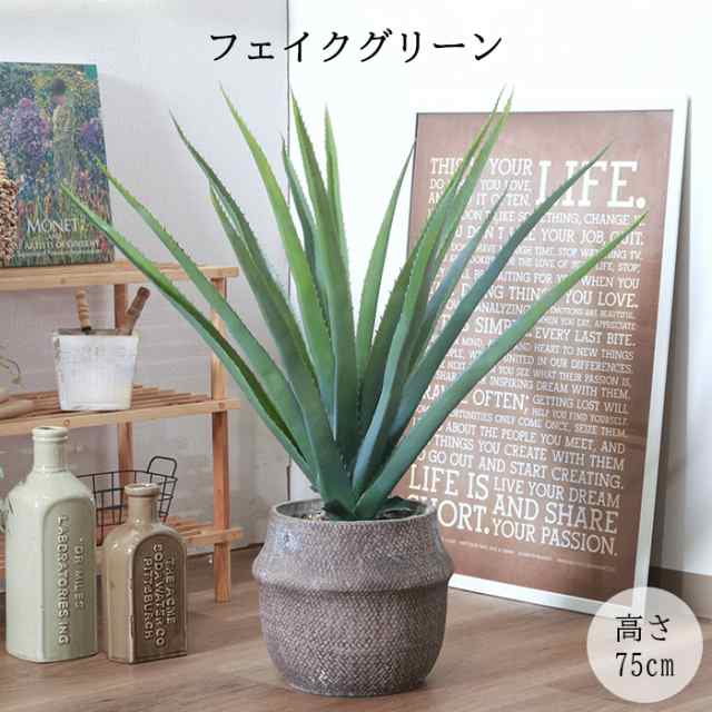 フェイクグリーン アロエ M セメントポット 観葉植物 造花 おしゃれ FGB-1137の通販は