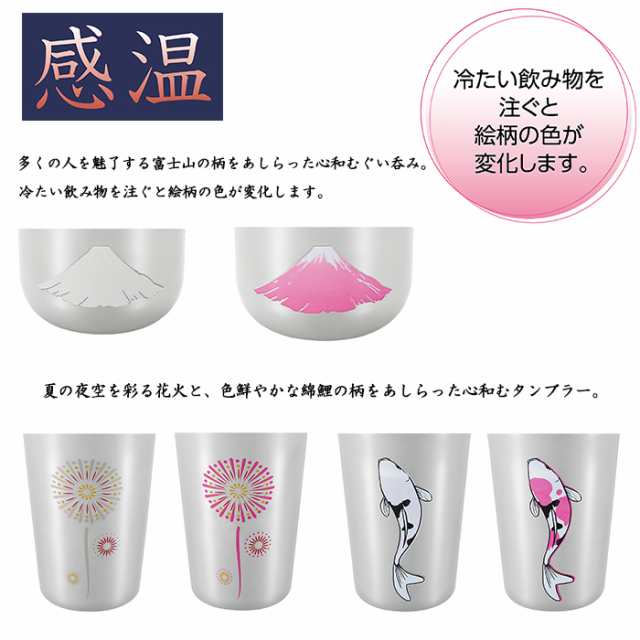 ぐい呑み 100ml 2個セット 燕熟の技 感温 赤富士 内金メッキ 桜柄 ステンレス 和食器 コップ 日本酒 お猪口 おちょこ 盃 YKM-0404