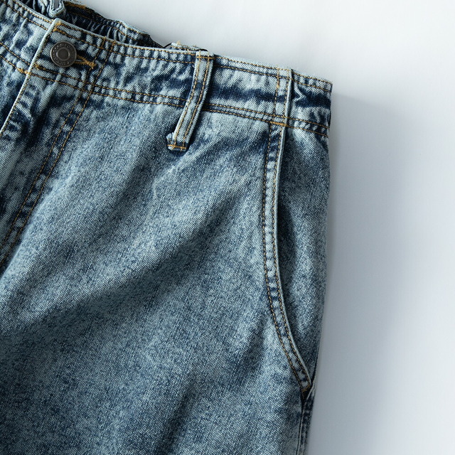 カーゴパンツ メンズ ゆったり デニム ケミカルウォッシュ ジーパン デニムパンツ ワイド カーゴ パンツ おしゃれ プレゼント バギーパンツ イージーパンツ 無地 アメカジ シンプル ズボン 2WAY Gパン ネイビー 綿100 ストリート ブラック_15