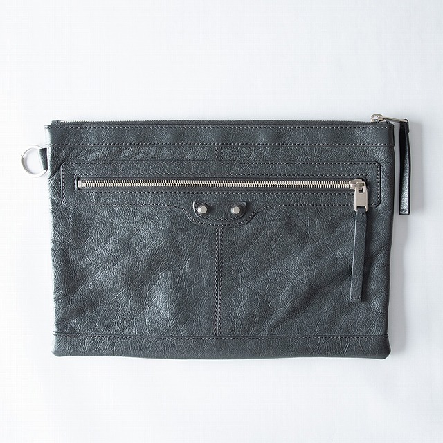 【未当てはめる中古品】 BALENCIAGA バレンシアガ CLASSIC CLIP 古典派音楽 ゼムクリップ クラッチペダル御徒面子 二つ目御徒面子 メンズ レディース ユニ一発やる D9H04 1110 フォッシルグレー GRAY なめし革 273022