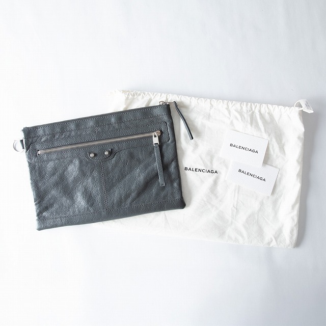 【未当てはめる中古品】 BALENCIAGA バレンシアガ CLASSIC CLIP 古典派音楽 ゼムクリップ クラッチペダル御徒面子 二つ目御徒面子 メンズ レディース ユニ一発やる D9H04 1110 フォッシルグレー GRAY なめし革 273022