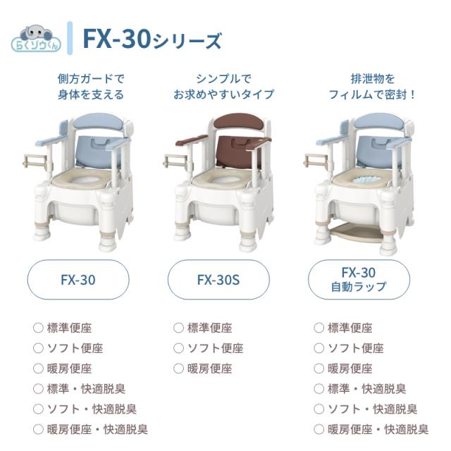 安寿 ポータブルトイレ FX-30 らくゾウくん 自動ラップ 標準便座 532
