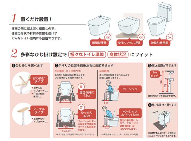 安寿 ATTOGRIP アットグリップ トイレサポート HN-T 片側はねあげ/片側ノーマル 870-089 アロン化成 トイレ 手すり 立ち上がり 補助手すり 転倒防止 介護用品_1