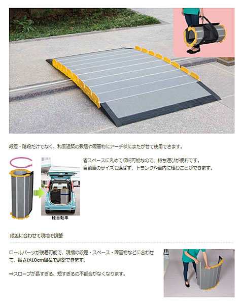 代引き不可 車いす用スロープ 段ない・ス ロールタイプ 630-300 長さ