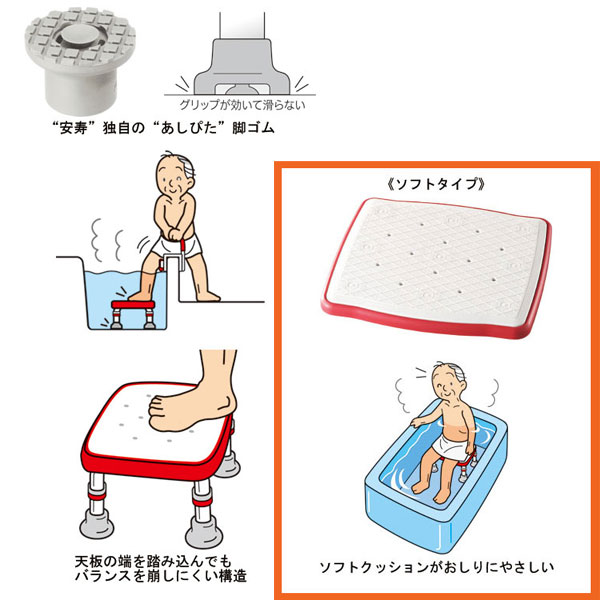 アロン化成 安寿 ステンレス製 浴槽台R“ あしぴた” 標準 ソフトクッションタイプ 12-15 536-452 介護用品