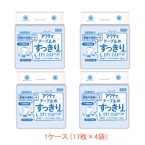 日本製紙クレシア アクティ テープ止めすっきりタイプ Sサイズ 1セット(88枚：22枚×4パック) アクティ テープ止めすっきりタイプ ケース Ｍ アクティ テープ止め