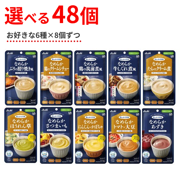介護食 ペースト セット レトルト やわらか食 まんぷく日和 なめらか 選べる 6種×8個 アサヒグループ食品 ムース食 ミキサー食 かまなくてよい 区分4 介護食品