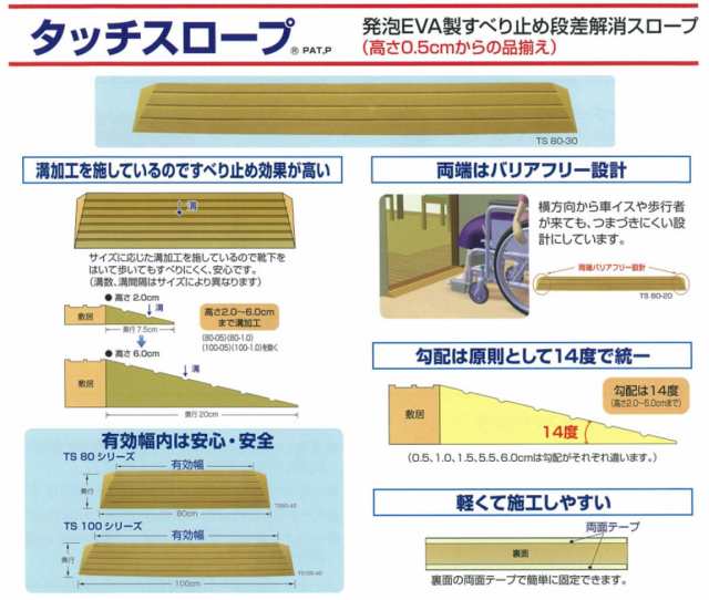 段差解消スロープ タッチスロープ TS80-35幅80cm×高さ3.5cm シンエイテクノ 転倒防止 段差スロープ 軽量 介護用品の通販はau PAY  マーケット - 介護用品専門店 まごころショップ