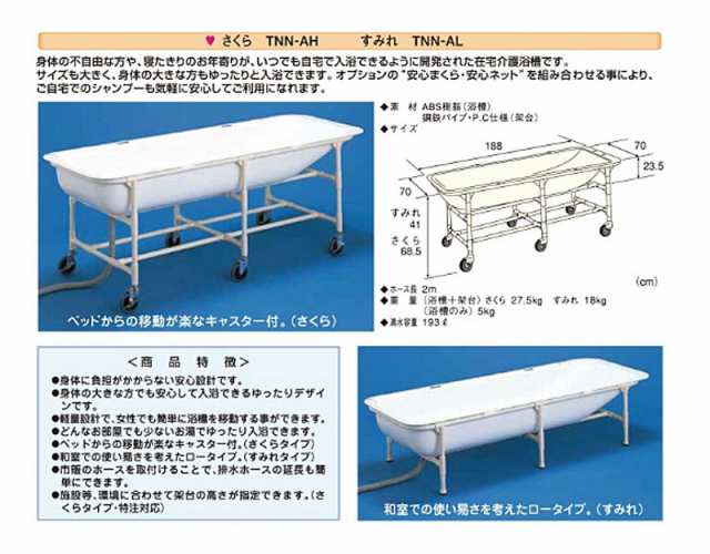 代引き不可 介護浴槽 湯った〜りII すみれ 和室用低床タイプ TNN-AL トマト 簡易入浴 介護用お風呂 介護用品｜au PAY マーケット